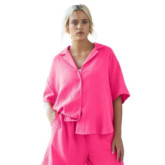 Ellos Women's Button Front Gauze Camp Shirt