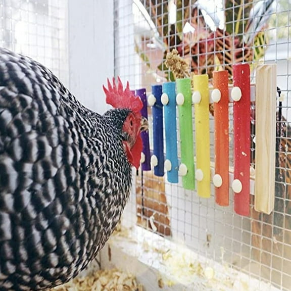 Chicken Coop Harp Xylophone Toy, Wooden Hen Xylophone With Metal Keys, Interactive Chicken Toy For Hens And Large Birds, Fun Pecking Sound Toy With Installation Kit, 25X12Cm