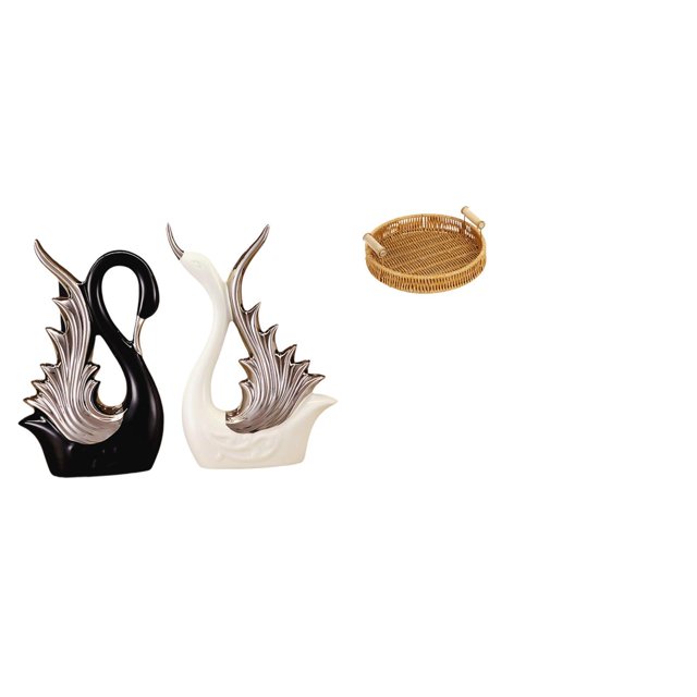 Figuras De Cisne De Cerámica Y Cesta De Frutas Tejida, Colección De Adornos De Escritorio Para Estanterías, Aniversarios, Chimeneas Y Cuencos Para Servir Aperitivos, Platos De Pan.