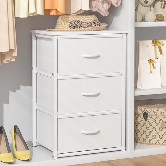 Stackable Storage Drawers, 3 Drawers for Closet Clothes, White Closet Organizer with Wooden Top & Metal Frame, Freestanding or Stackable Dresser for Bedroom, Living Room
