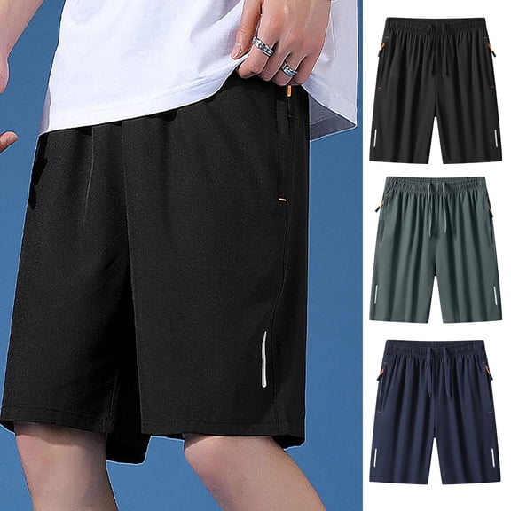 Dgankt Men's Shorts Men's Quick-Dry Athletic Shorts – Lightweight Workout Shorts with Zipper Pockets, Elastic Drawstring Waist & Reflective Details for Jogging, Marathons & Safe Night Runs M-8XL