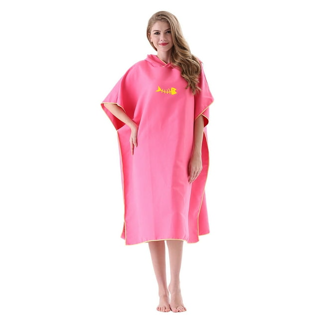 ziyahi Bathrobe Windproof Fast Drying Replacement Short Sleeve Men Women Hooded Solid Color Beach Seaside Pool Swimming Robe Peach Red