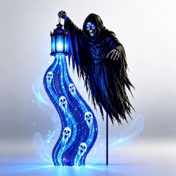 Halloween Grim Reaper Animated Garden Light, Glowing Ghost Yard Decor,Halloween Soul Harvester Animated Garden Light with glowing ghost souls lantern effect spooky Halloween lawns porches walkway