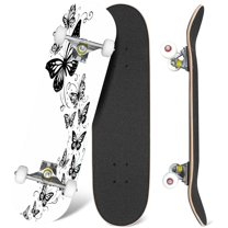 31'' Complete Skateboard 7 Layer Canadian Maple Double Kick Deck Skateboards butterflies Skate Board for Beginner Adult Gifts