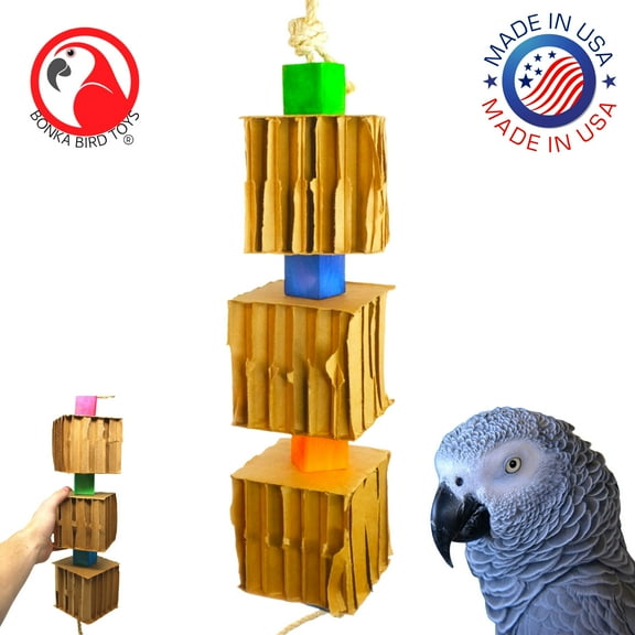 Bonka Bird Toys 3749 Big Trio Blocks N Cube Large Bird Toy Amazon African Grey Cardboard Shred