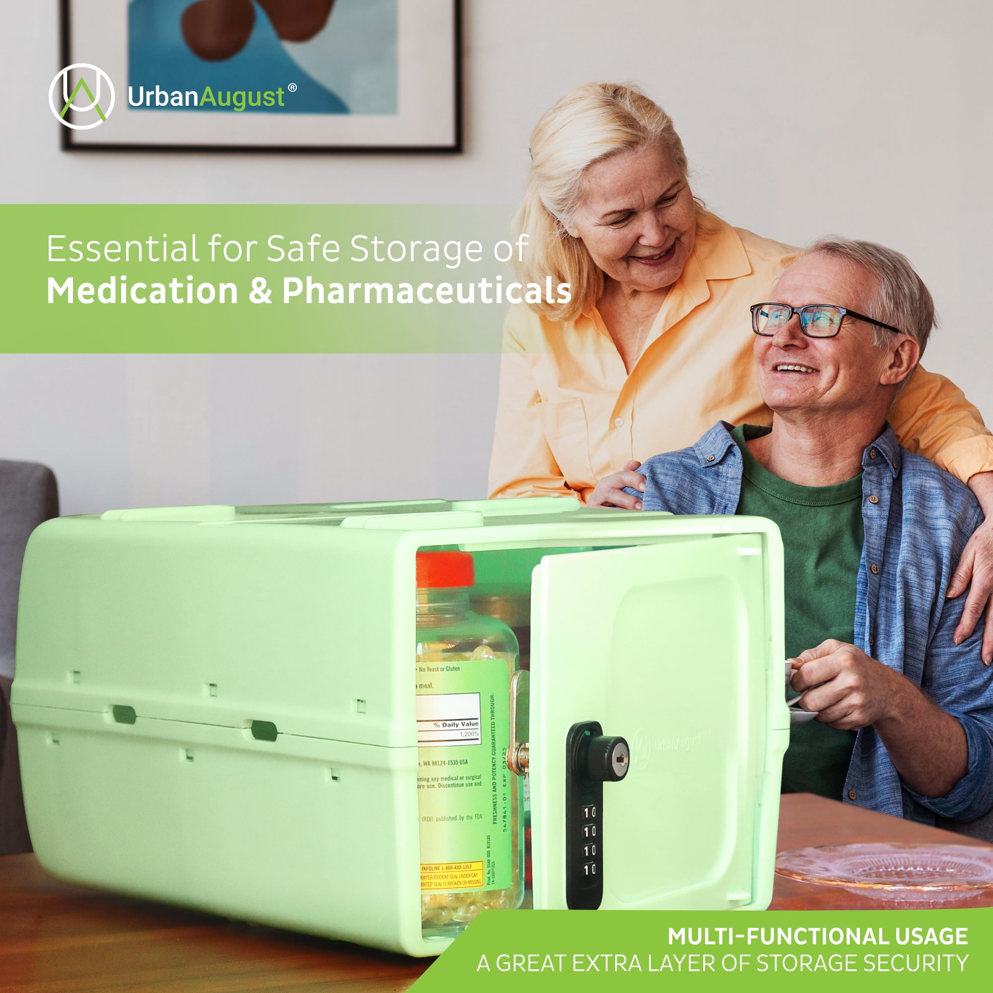 Urban August Dual Combination & Keyed Lock box - Lockable Box for Everyday Use - Multi-Purpose lock for Home & Office Safety - Made of Industrial-Grade Plastic - One Size (Spring Green)