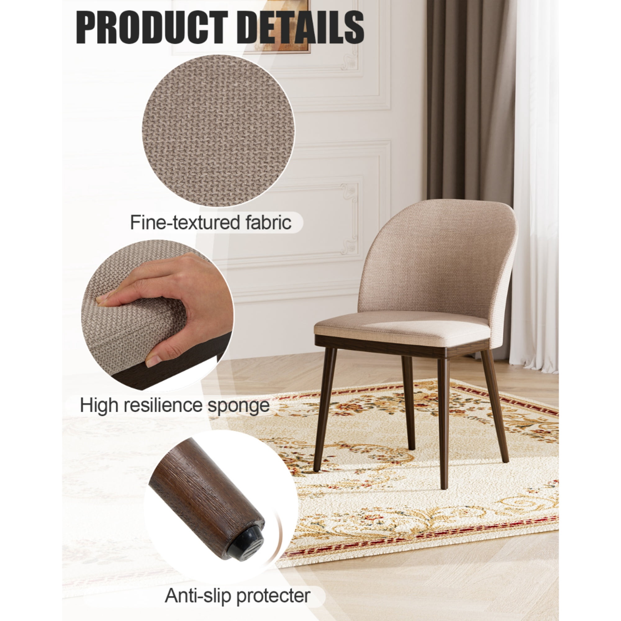 EOP Modern Upholstered Dining Chairs Set of 2, Wooden Dining Side Chairs with Curved Backrest, Armless Kitchen Chairs for Dining Room & Restaurant, Camel