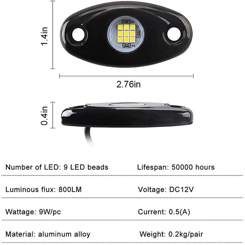 8Pcs 9LED Super Bright Rock Light Kit LED Waterproof LED Neon Underglow Light for Off Road Truck Boat White