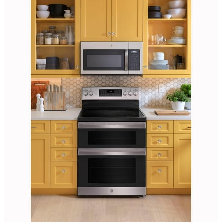 GE - 6.6 Cu. Ft. Freestanding Double Oven Electric Convection Range with Self-Steam Cleaning and No-Preheat Air Fry - Stainless steel