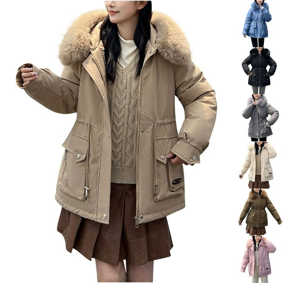 Bovxnpu Winter Coats for Women, Women's Down Jackets Fall Winter Large Collared Short Down Cotton Fleece Lined Thickened Coat with Raglan Sleeve Long Sleeve Warm Winter Clothing