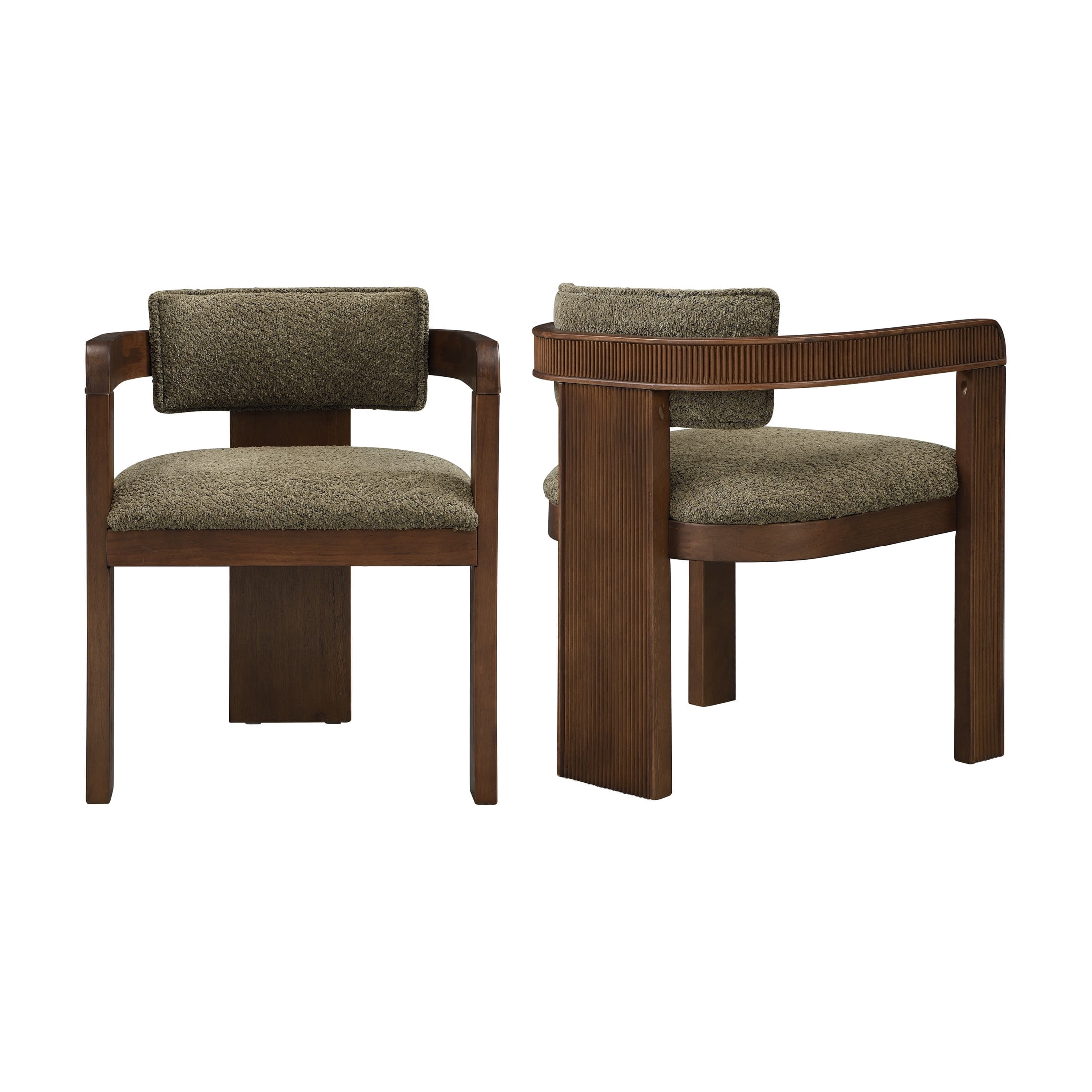 Christopher Knight Home Modern Upholstered Dining Chairs with Curved U-Back, Walnut+Green, Set of 2