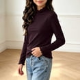 thumbnail image 5 of LUGOGNE Tween Girls Mock Neck T-Shirts Long Sleeve Thermal Shirts Solid Color Warm Undershirt Tops Purple,150, 5 of 8