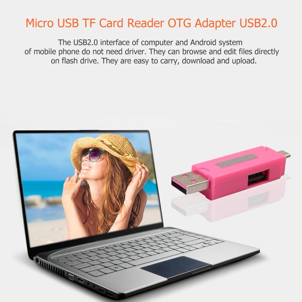 Lector de tarjetas Micro USB TF Adaptador OTG USB2.0 Hub Connector para PC (Rosa)