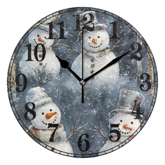 Christmas Snowmans in Winter Silent Wall Clock 10" Non-Ticking Battery Clock