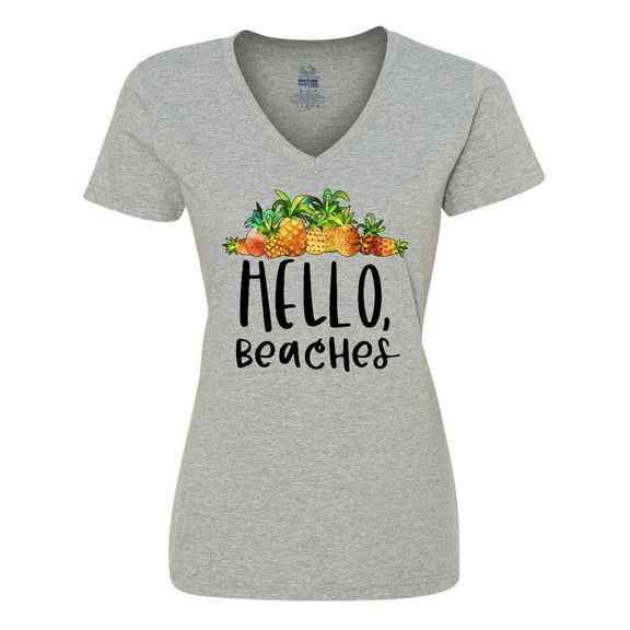 Inktastic Hello, Beaches Group of Pineapples Women's V-Neck T-Shirt