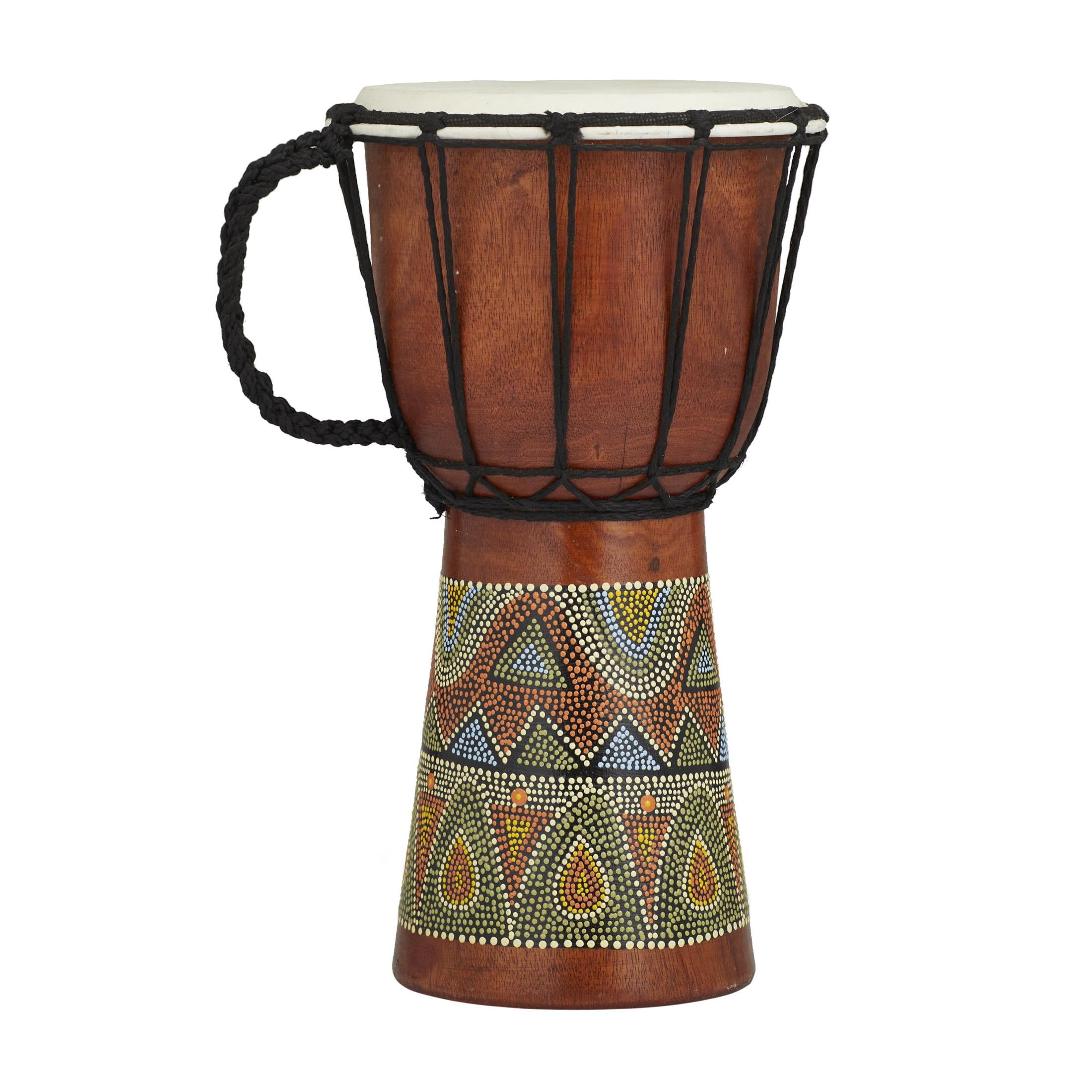 7" x 12" Brown Wood Handmade Djembe Drum Sculpture with Rope Accents, by DecMode