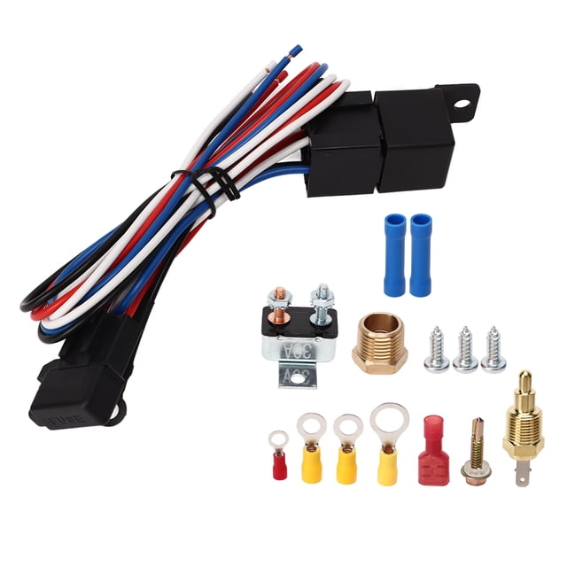 Radiator Fan Thermostat Control Relay Wire Kit,12V Electric Radiator Fan Electric Fan Relay Kit Electric Cooling Radiator Fan Relay Kit Enhanced Features