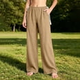 thumbnail image 6 of ClodeEU Women's Elastic High Waist Tassel Drawstring Wide Leg Pants, Casual Loose Trousers with Pockets Khaki,Women's Plus M, 6 of 6