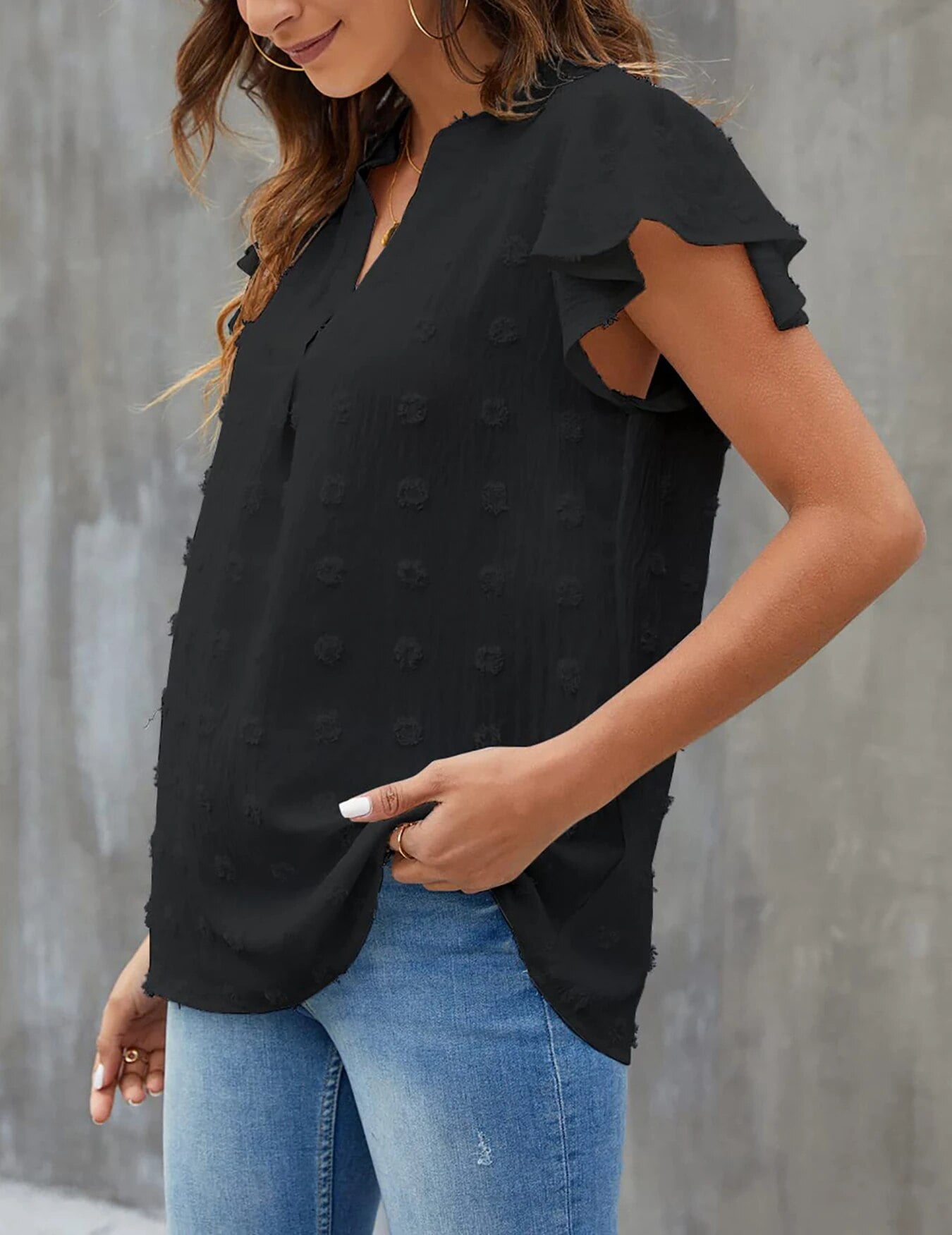Fantaslook Blouses for Women Dressy V Neck Ruffle Sleeve Summer Tops Casual Flowy Shirts