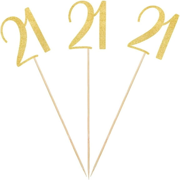 Gold Glitter 21st Birthday Centerpiece Sticks, 12-Pack Number 21 Table Topper Anniversary Party Decorations