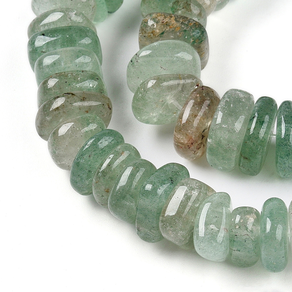Natural Green Strawberry Quartz Beads Strands 9~13.5x8~12x3~6.5mm Hole: 1.2mm 86~91pcs/strand 14.96~15.55''(38~39.5cm)