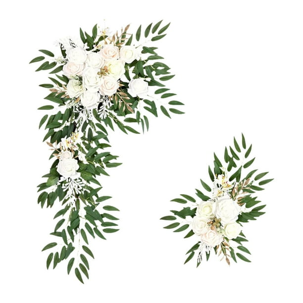 2 piezas de flores artificiales para arco de boda, guirnalda de flores de seda rústica hecha a mano Blanco