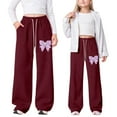 thumbnail image 2 of Kids Girls Sweatpants Bow Tie Wide Leg Sweatpants Drawstring with Pockets Sweatpants Clothes 4-5 Years Girls, 2 of 5