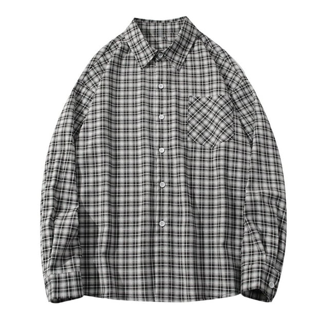 Men's Flannel Shirt, Long Sleeve Button Down Design, Soft Polyester Checkered Pattern, Folded Collar for Casual Comfort, Ideal for Dating and Vacation Wear
