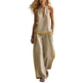 thumbnail image 2 of Uootdi Two Piece Sets for Women Dressy Asymmetrical Neck Sleeveless Blouse Tailored Palazzo Pants Chic Daily Matching Outfits, 2 of 5