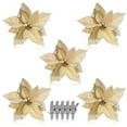 thumbnail image 1 of 5pcs Glitter Artificial Christmas Flowers Xmas Tree Decorations Ornaments Merry Christmas Decorations for Home New Year Gift gold 5PCS, 1 of 9