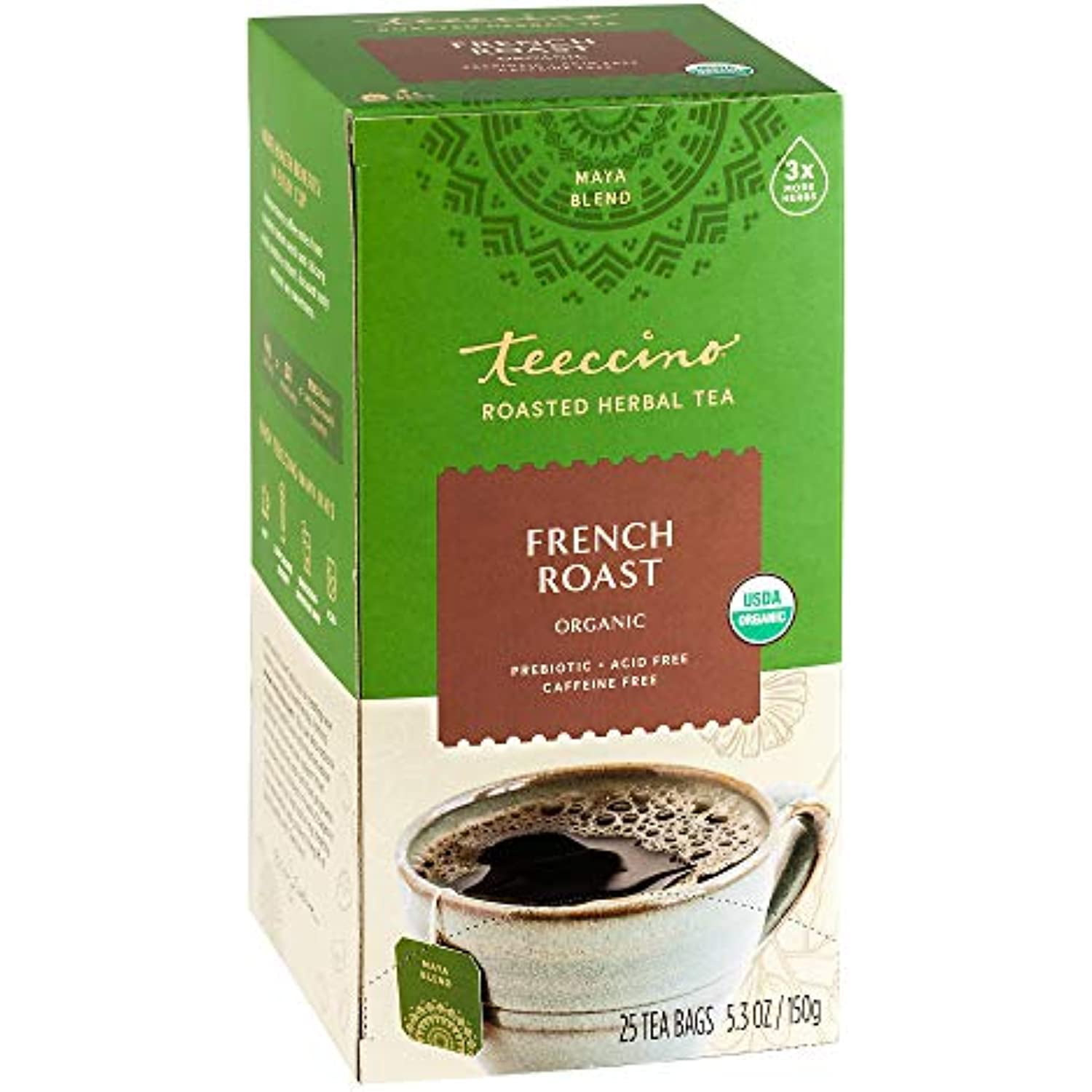 Teeccino Herbal Tea – French Roast – Rich & Roasted Herbal Tea That’S Caffeine Free & Prebiotic For Natural Energy, Coffee Alternative, 25 Tea Bags