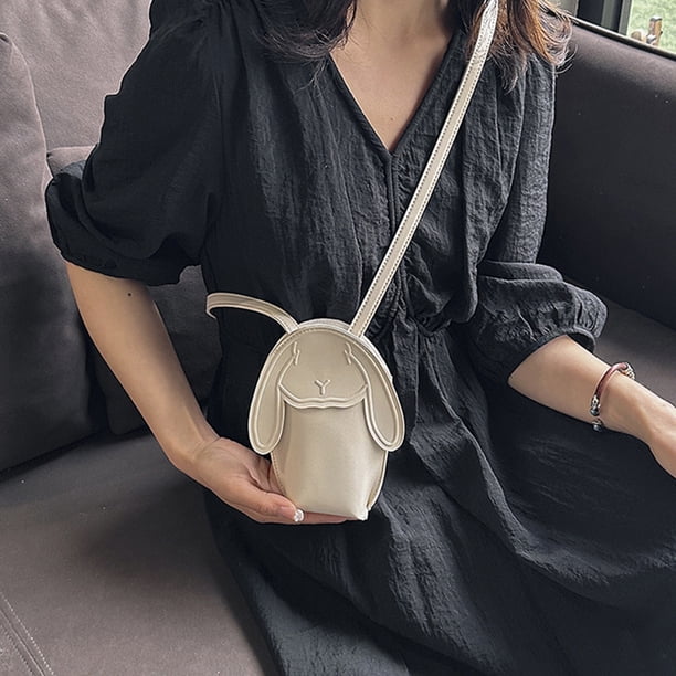 Bolso bandolera para mujer, monedero informal de PU con diseño de conejo y niñas (blanco)