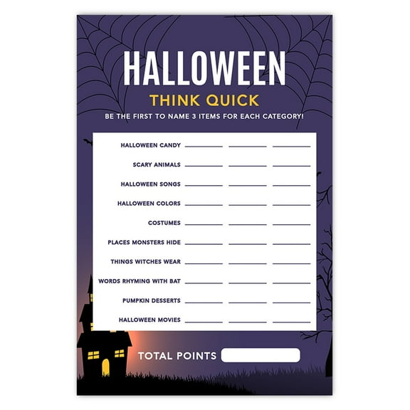 Koyal Wholesale Halloween Party Think Quick Game Cards for Fun Activities, Illuminated Haunted House, Pk-24