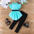 thumbnail image 4 of Zpanxa Girls Sets Solid Color Flying Sleeve Stand Collar Ruffled Short Sleeve Top and Long Pants Set 3 Years, 4 of 7