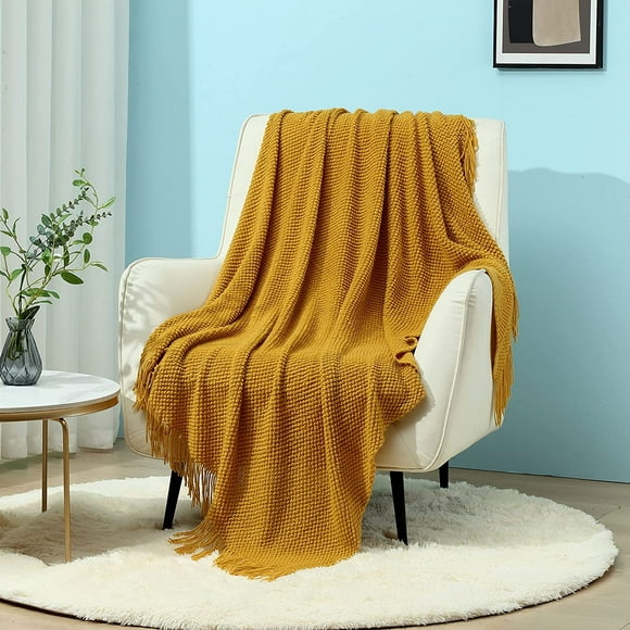CREVENT manta, suave, cálido y acogedor peso ligero para la primavera verano otoño, 50''X60'', mostaza amarillo
