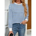 thumbnail image 4 of Womens Tunic Tops Long Sleeve Striped Shirts Crewneck Tops Light Blue XL, 4 of 7