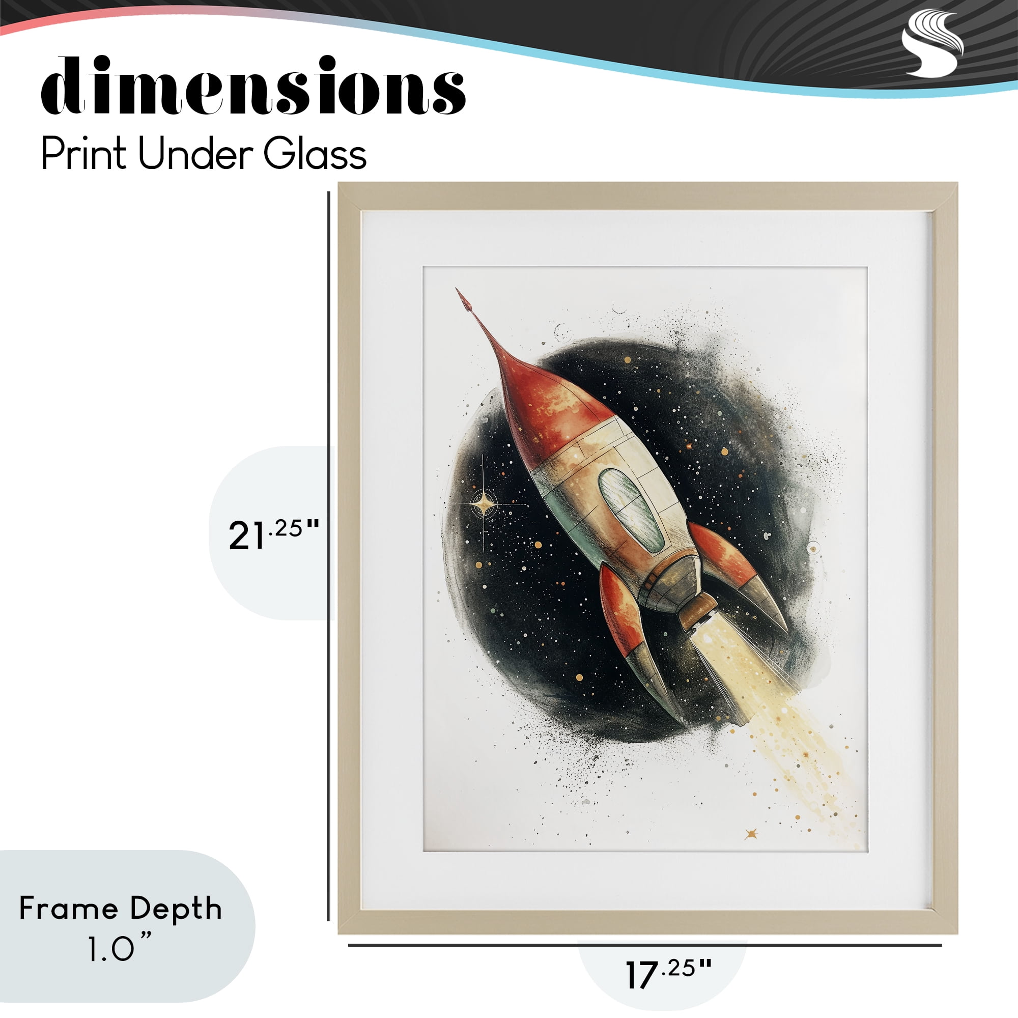 Stupell Industries Journey To Space Rocket Birch Framed Print Under Glass, design by Ray Powers