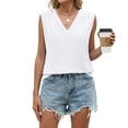 thumbnail image 4 of Endives Women's Tank Tops V Neck Pleated Sleeveless Chiffon Blouses Casual Top Basic Work Business Shirt Summer Trendy White, 4 of 7