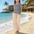 thumbnail image 2 of XXWXYD Girls Linen Pants Set Two Piece Summer Casual Beach Vacation Outfits Sleeveless Tank Top Wide Leg Business Clothes Toddler Girl Vacation Outfits, 2 of 5