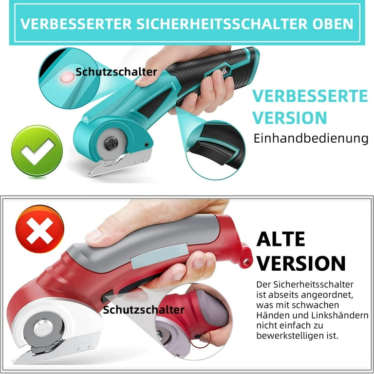 Cordless Electric Scissors with Two Blades - Fabric, Leather, Carpet & Cardboard  Cutter - 4V Lithium Ion Rechargeable Battery
