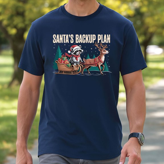 Raccoon Christmas T-Shirt – Santa’s Backup Plan Funny Holiday Tee, Cute Animal Xmas Shirt, Unisex Festive Gift Idea