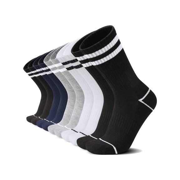COOPLUS Mens Crew Socks Cushioned Athletic Running Work Socks 5 Pairs for Men