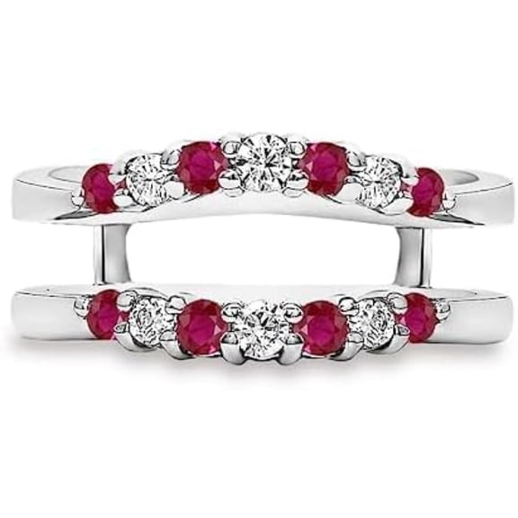 Red Ruby & White Diamond 925 Sterling Silver 14K White Gold Finish Women Enhancer Wrap Engagement Wedding Ring