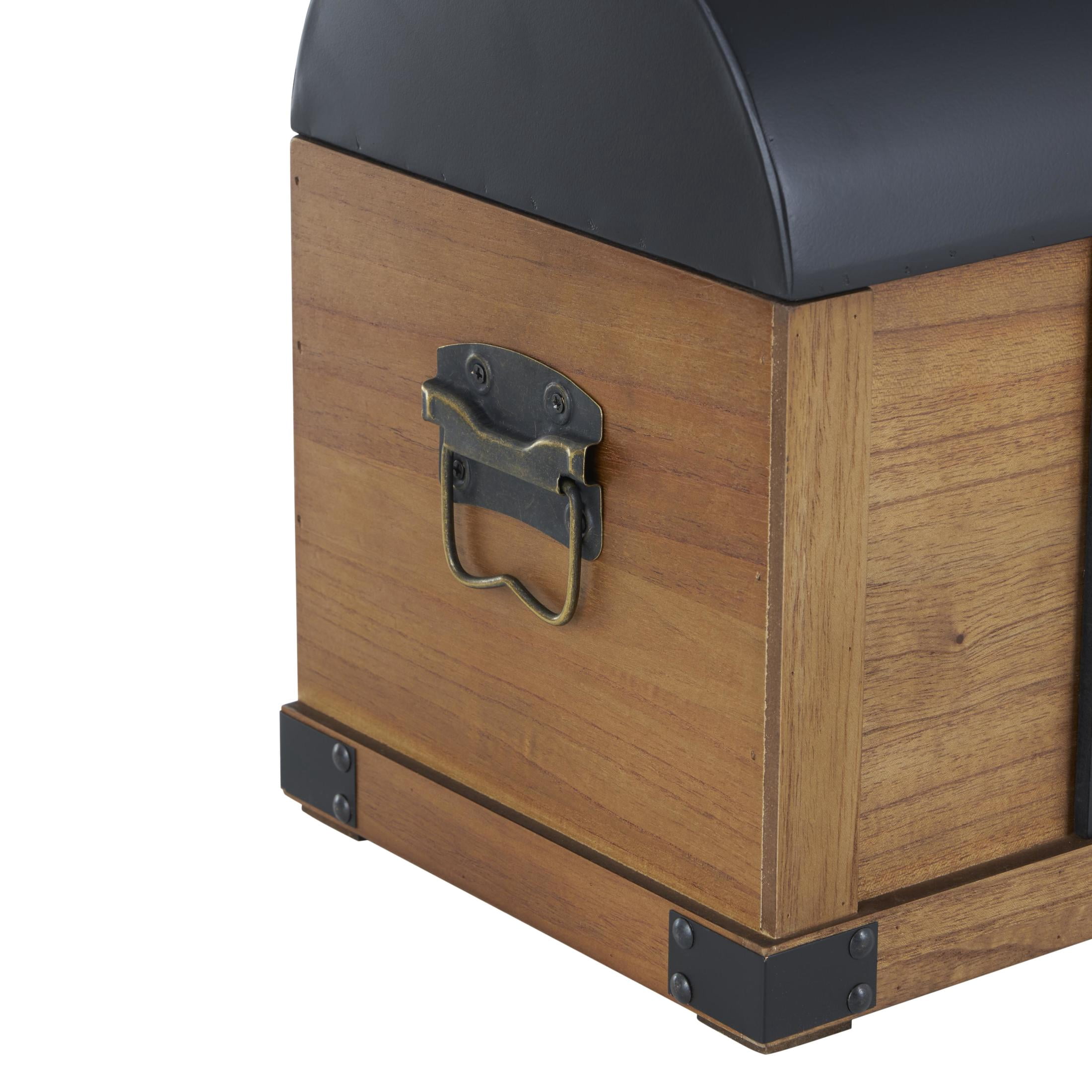 DecMode 24" x 15" Brown Wooden Studded Storage Trunk with Black Metal Arched Tops and Vertical Strips, 2-Pieces