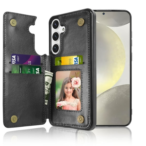 Tiflook Wallet Case for Galaxy S24 | 2024 | 5G | Minimalist Luxury PU Leather ID Cash Credit Card Holder Slots Magnetic Closure Kickstand Folio Flip Slim Protective Cover - Black