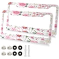 thumbnail image 2 of GZHJMY Pink Flowers License Plate Frame 2 Pack 2 Holes Car Aluminum License Plate Holder Automotive Parts Decoration Universal with Screw Caps Cover, 2 of 7