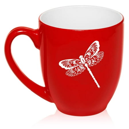 

Floral Dragonfly Ceramic Coffee Mug Tea Cup Gift for Her Women Daughter Mom Wife Girlfriend Family Boss Coworker Sister Grandma Best Friend Housewarming Birthday Cute (16oz Red)