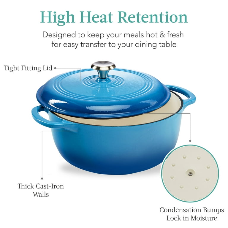 Herogo 6 Quart Enameled Cast Iron Dutch Oven with Lid, Round Dutch Oven Pot  with Dual Handles for Bread Baking Stewing Roasting Blue