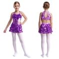 thumbnail image 1 of Alvivi Robe de Performance de Danse Latine Jazz Hip Hop Sans Manches à Volants à Paillettes pour Filles Violet 16, 1 of 6