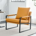 PU Leather Accent Arm Chair  Modern Upholstered Armchair with Metal Frame Extra-Thick Padded Backrest and Seat Cushion Sofa Chairs for Living Room ( Brown PU Leather + Metal Frame + Foam) SF-008
